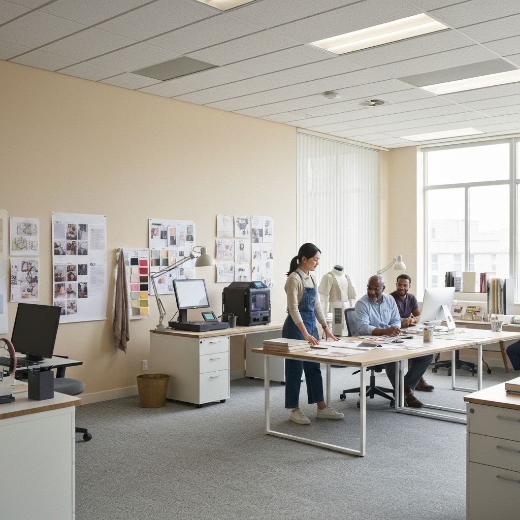 Design studio workspace with color palettes